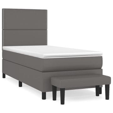 Vidaxl Box spring postelja z vzmetnico siv 100x200 cm umetno usnje