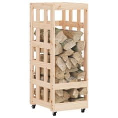 Vidaxl Držalo za polena s kolesi 40x49x110 cm trdna borovina