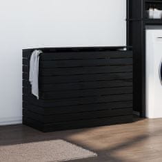 Vidaxl Košara za perilo črna 88,5x44x66 cm trdna borovina