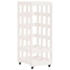 Vidaxl Držalo za polena s kolesi belo 40x49x110 cm trdna borovina