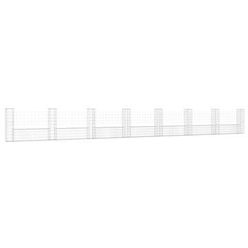 Vidaxl Gabion košara U-oblike z 8 stebri železo 860x20x100 cm