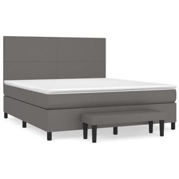 Vidaxl Box spring postelja z vzmetnico siv 160x200 cm umetno usnje