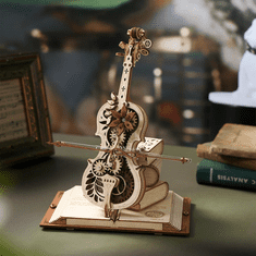 Robotime Mehanska glasbena skrinjica, čarobni Violončelo, lesena 3D sestavljanka, (ROKR AMK63)
