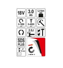 YATO Komplet SDS plus akumulatorski udarni vrtalnik 18V 3Ah + kovček