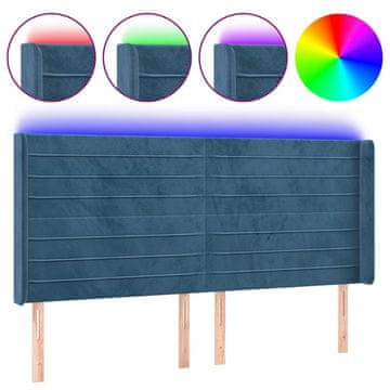 Vidaxl LED posteljno vzglavje temno modro 183x16x118/128 cm žamet