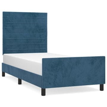 Vidaxl Posteljni okvir brez vzmetnice temno moder 90x190 cm žamet