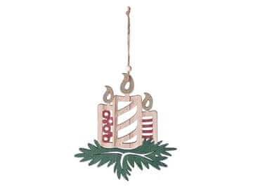 Viseče lesene sveče 170x177mm z vejico, naravne z bleščicami, rdeče, zelene