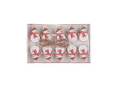 Lesena dekoracija 10 kosov 30x50 mm snežak na žebljičku v škatli, bela, rdeča