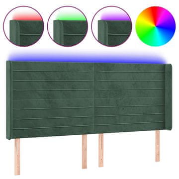 Vidaxl LED posteljno vzglavje temno zeleno 163x16x118/128 cm žamet
