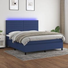 Vidaxl Box spring postelja z vzmetnico LED modra 180x200 cm blago