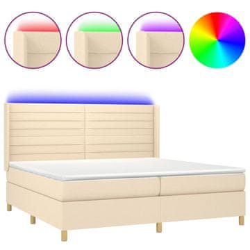 Vidaxl Box spring postelja z vzmetnico LED krem 200x200 cm blago