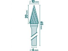 Extol Industrial Rezkalo iz karbidne trdine, stožčasto-piramida, pr.10x20mm/stopka 6mm,sek srednje (dvojno rezano)