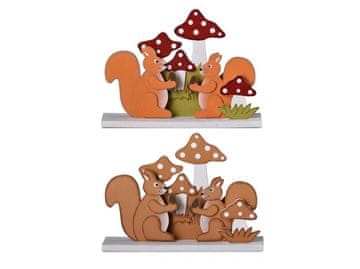 Lesena dekoracija 190x50x137mm Veverice mešanica barv