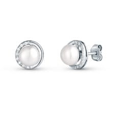 JwL Luxury Pearls Nežni srebrni uhani s cirkoni in pravim biserom JL0832