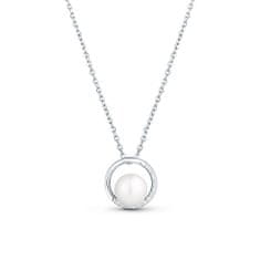 JwL Luxury Pearls Nežna ogrlica s cirkoni in pravim biserom JL0833 (verižica, obesek)