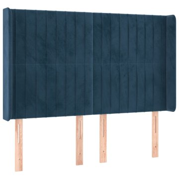 Vidaxl Vzglavje z ušesi temno modro 147x16x118/128 cm žamet
