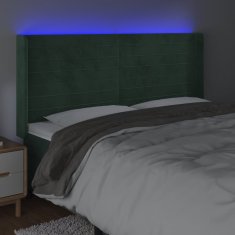 Vidaxl LED posteljno vzglavje temno zeleno 163x16x118/128 cm žamet
