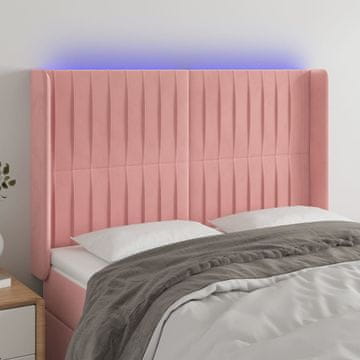 Vidaxl vidaXL Vzglavje postelje z LED svetlobo roza 147x16x118/128 cm žamet