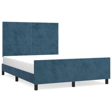Vidaxl Posteljni okvir brez vzmetnice temno moder 140x190 cm žamet