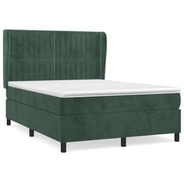 Vidaxl Box spring postelja z vzmetnico temno zelena 140x200 cm žamet