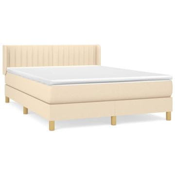 Vidaxl Box spring postelja z vzmetnico krem 140x190 cm blago