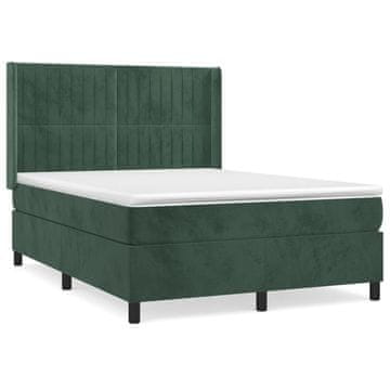 Vidaxl Box spring postelja z vzmetnico temno zelena 140x200 cm žamet