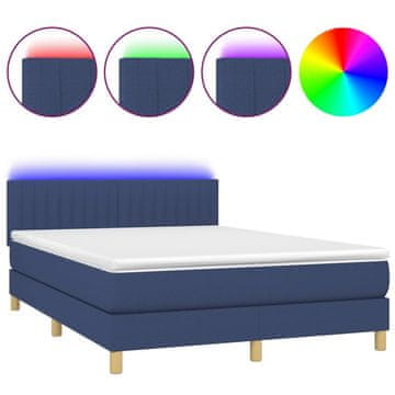 Vidaxl Box spring postelja z vzmetnico LED modra 140x190 cm blago