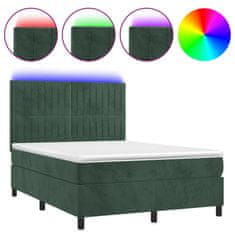 Vidaxl Box spring postelja z vzmetnico LED tem. zelena 140x190cm žamet