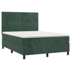Vidaxl Box spring postelja z vzmetnico LED tem. zelena 140x190cm žamet