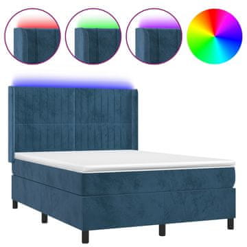 Vidaxl Box spring postelja z vzmetnico LED temno modra 140x190cm žamet