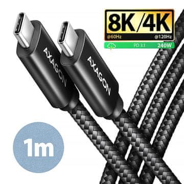 AXAGON BUCM4X-CM10AB NewGEN+ kabel USB-C <-> USB-C, 1 m, USB4 Gen 3×2, PD 240W 5A, 8K HD, ALU, pletenica