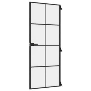 Vidaxl Notranja vrata ozka črna 83x201,5 cm kaljeno steklo in aluminij