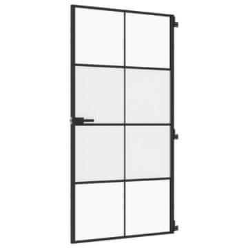 Vidaxl Notranja vrata ozka črna 102,5x201,5 cm kaljeno steklo aluminij