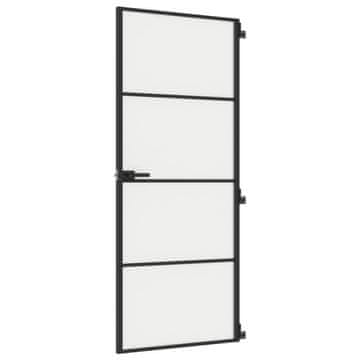 Vidaxl Notranja vrata ozka črna 83x201,5 cm kaljeno steklo in aluminij