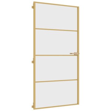 Vidaxl Notranja vrata ozka zlata 102,5x201,5cm kaljeno steklo aluminij