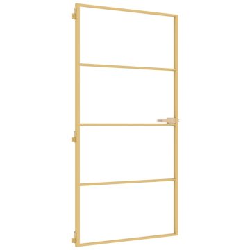 Vidaxl Notranja vrata ozka zlata 102,5x201,5cm kaljeno steklo aluminij