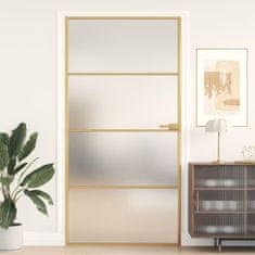 Vidaxl Notranja vrata ozka zlata 102,5x201,5cm kaljeno steklo aluminij