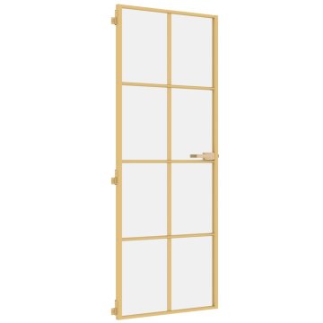 Vidaxl Notranja vrata ozka zlata 76x201,5cm kaljeno steklo in aluminij
