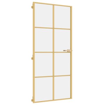 Vidaxl Notranja vrata ozka zlata 93x201,5cm kaljeno steklo in aluminij