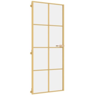 Vidaxl Notranja vrata ozka zlata 83x201,5cm kaljeno steklo in aluminij