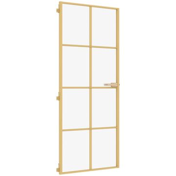 Vidaxl Notranja vrata ozka zlata 83x201,5cm kaljeno steklo in aluminij