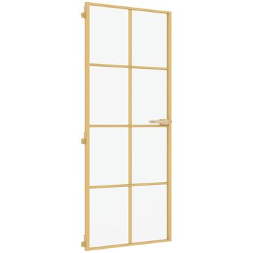 Vidaxl Notranja vrata ozka zlata 93x201,5cm kaljeno steklo in aluminij