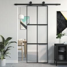 Vidaxl Drsna vrata črna 76x205 cm kaljeno steklo in aluminij