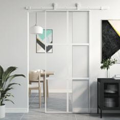 Vidaxl Drsna vrata bela 90x205 cm kaljeno steklo in aluminij
