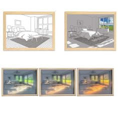 Dollcini USB LED Light Up Wall Art, trije barvno nastavljivi senčniki in okolju prijazen okvir iz masivnega lesa za elegantno dekoracijo doma, karibsko modra