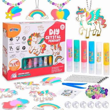 Netscroll Komplet za slikanje s kristali in izdelovanje obeskov, ustvarjalni komplet za otroke, 6x obeski, 6x barve, diamanti, ArtCraft -Samorogi
