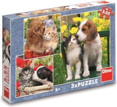 Dino Puzzle Živalski prijatelji 3x55 kosov