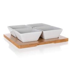 Banquet Komplet 5 kosov sklede (4 sklede, 1 pladenj) 20x20cm porcelan/bambus BRILLANTE