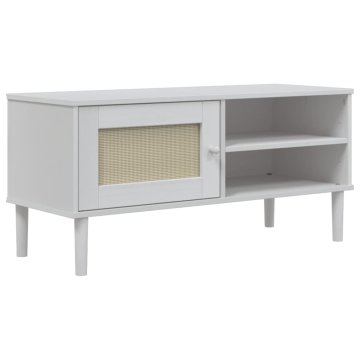 Vidaxl TV omarica SENJA videz ratana bela 106x40x49 cm trdna borovina