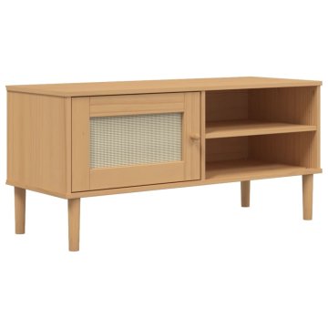 Vidaxl TV omarica SENJA videz ratana rjava 106x40x49 cm trdna borovina